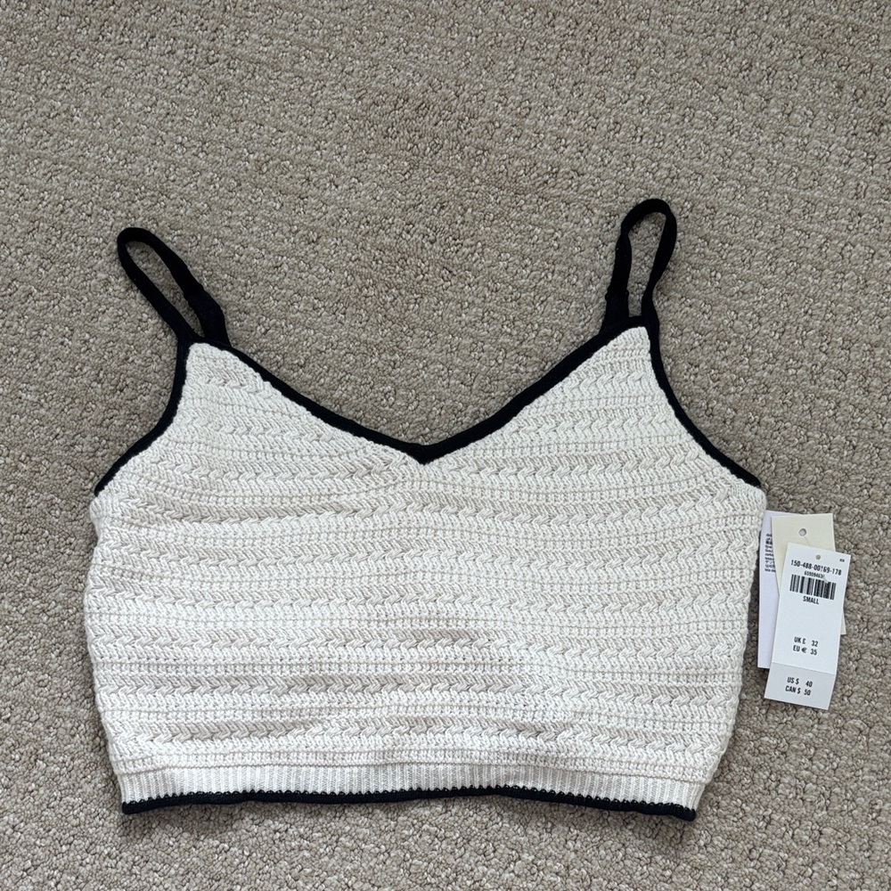Abercrombie & Fitch Cream Knit Cropped Camisole with Black Trim
